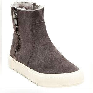 FRYE Gia Lug Shearling Suede Double Zip Boots In Grigio Gray Size 5.5, NWT